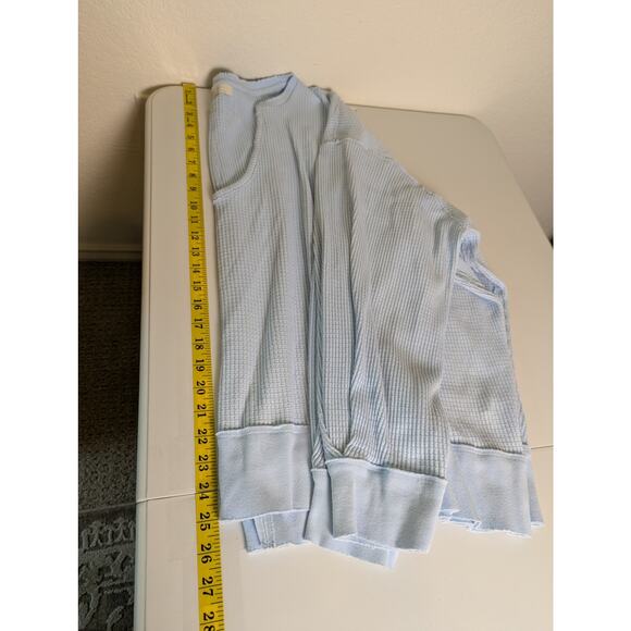 We The Free People Buttercup Blue Waffle Knit Thermal Oversized Top Women L - Picture 13 of 13